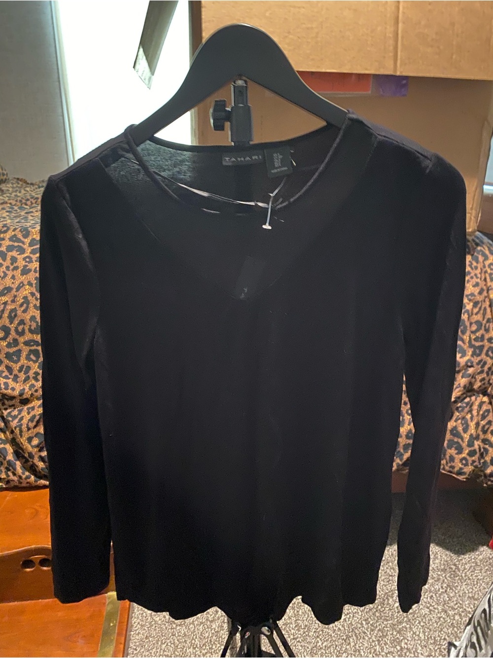 Tahari Black Long Sleeve Crewneck Shirt